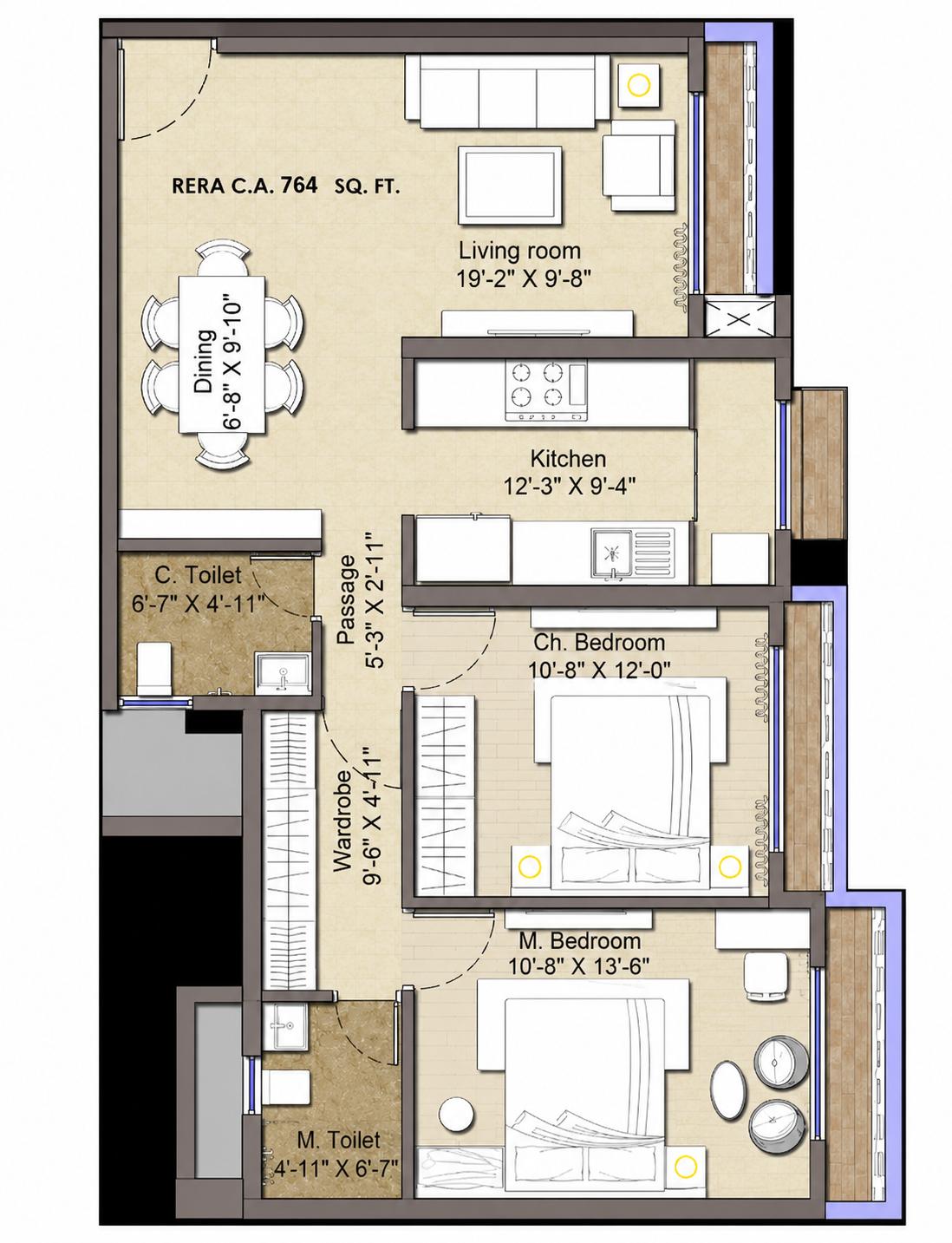 2BHK Luxury floor plan