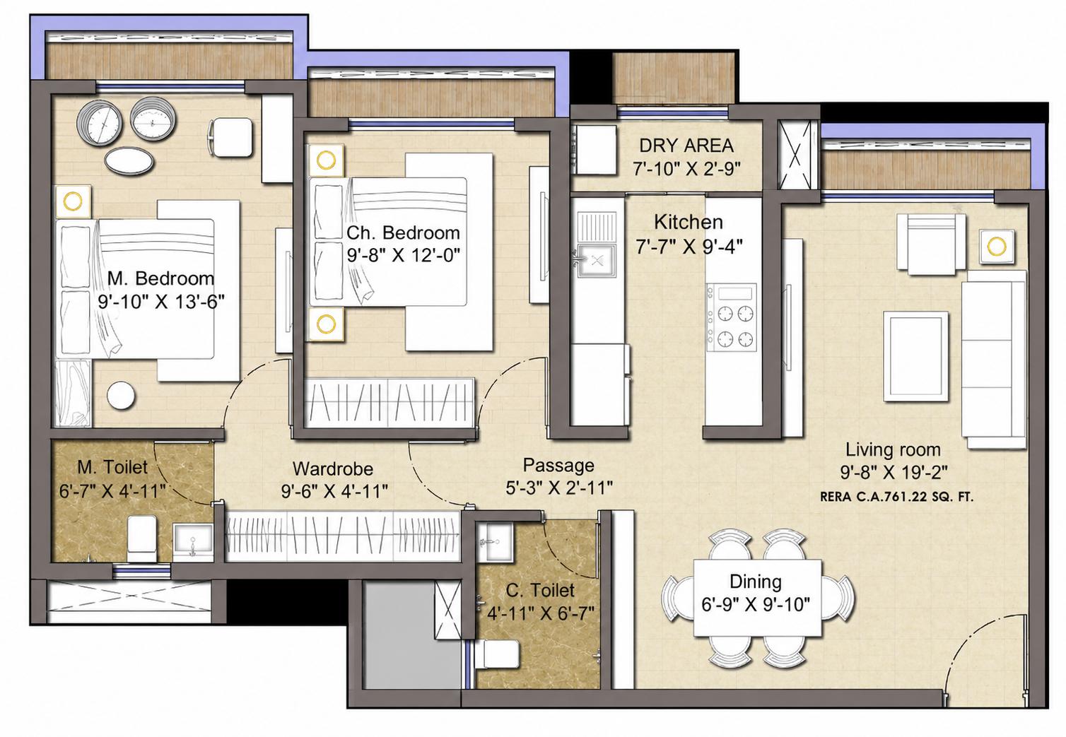 2BHK Premium floor plan