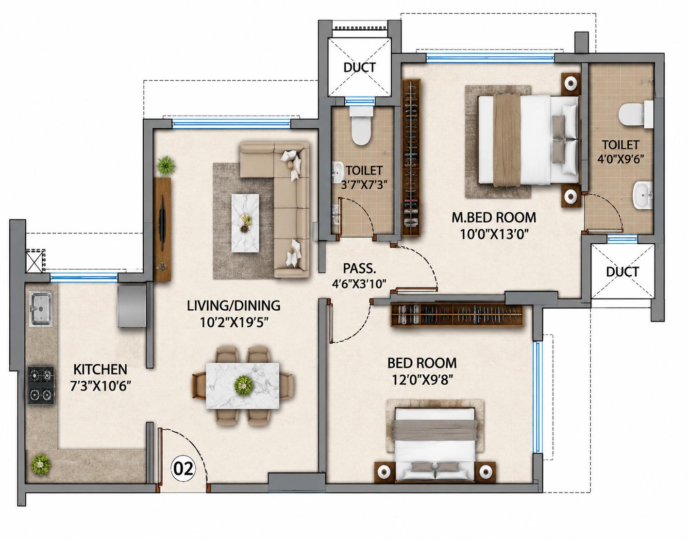 2BHK Premium floor plan