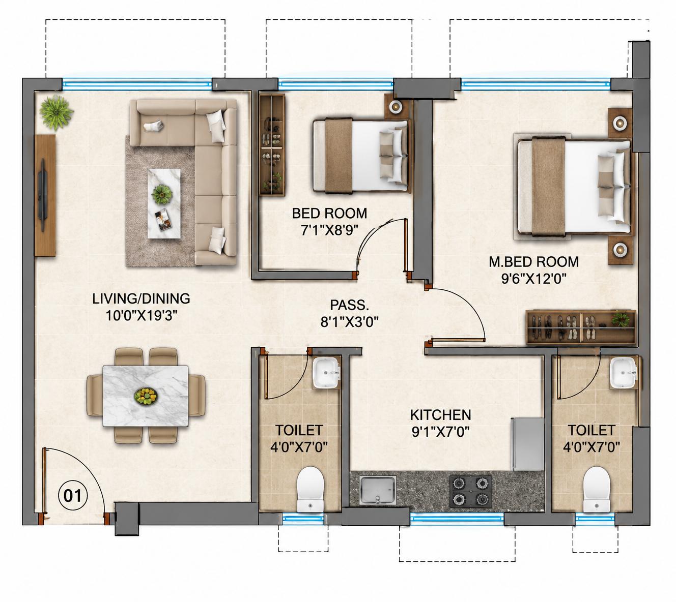 2BHK floor plan