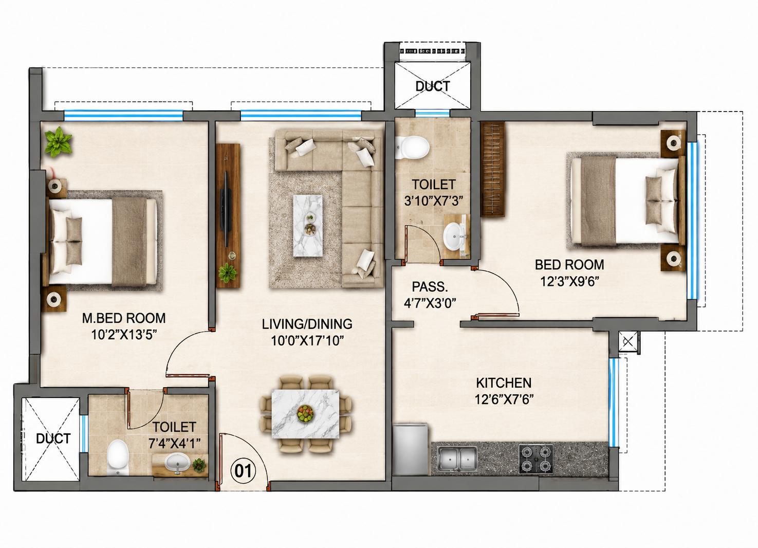 2BHK Elite floor plan