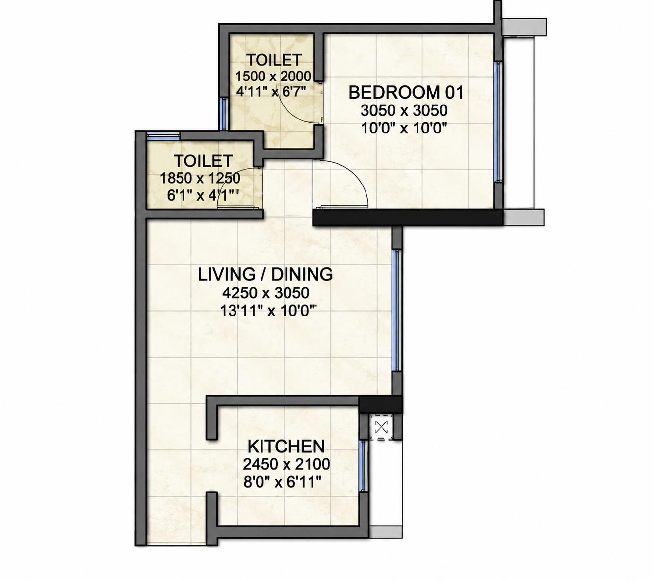 1BHK floor plan