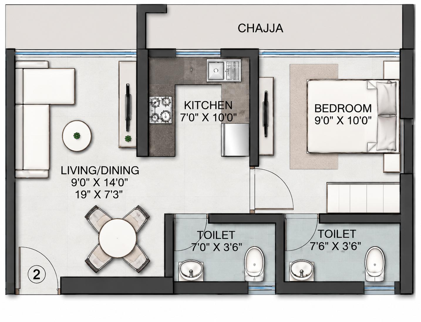 1BHK Premium floor plan