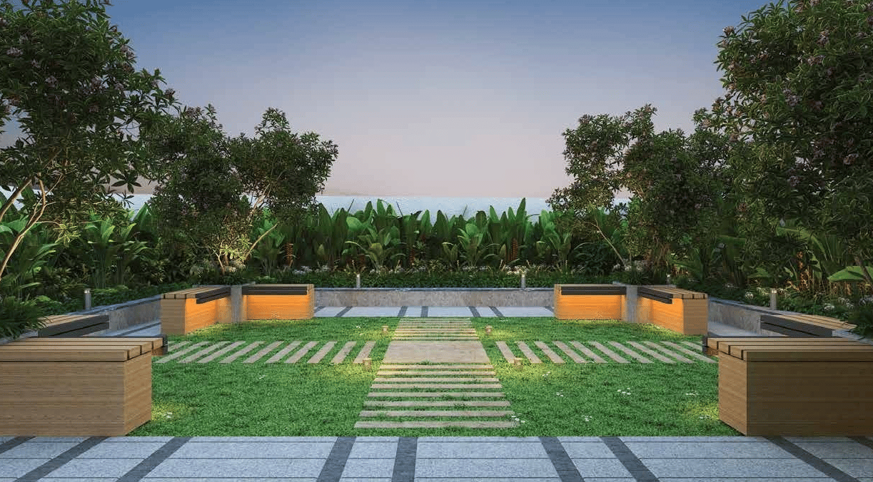 Landscaped gardens at Sigma Jade, Jogeshwari West
