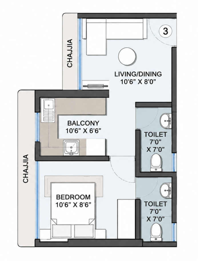 1BHK floor plan
