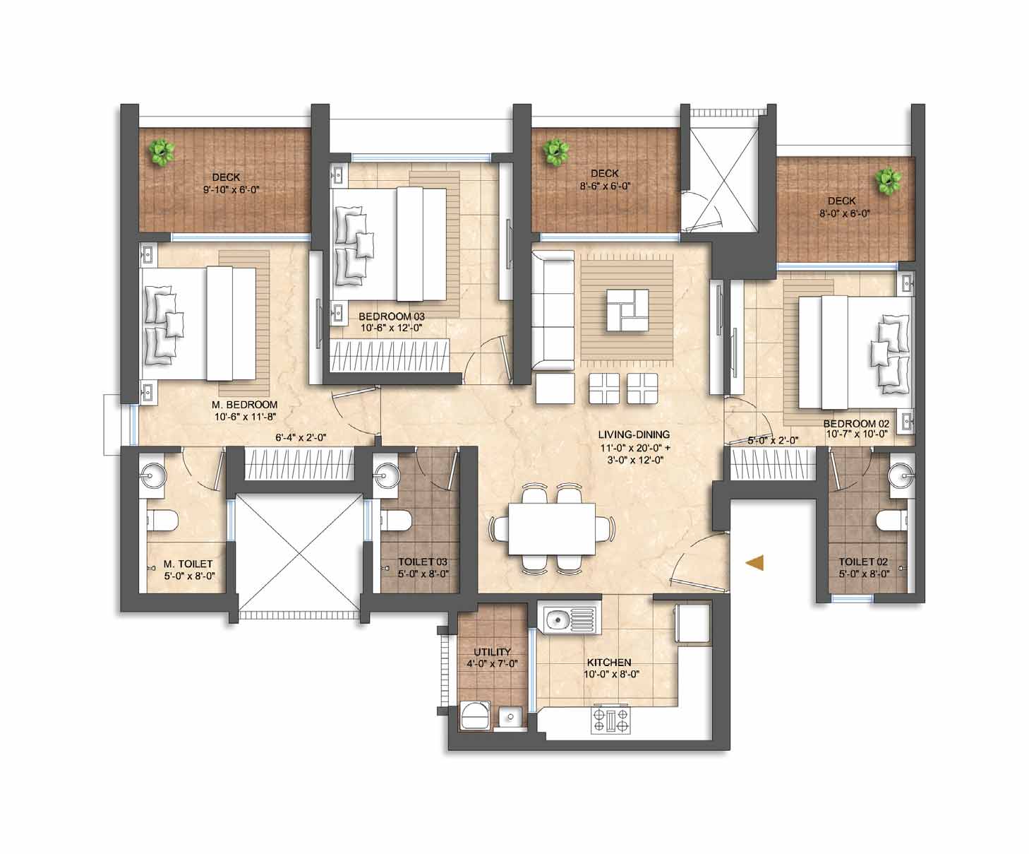 3BHK floor plan