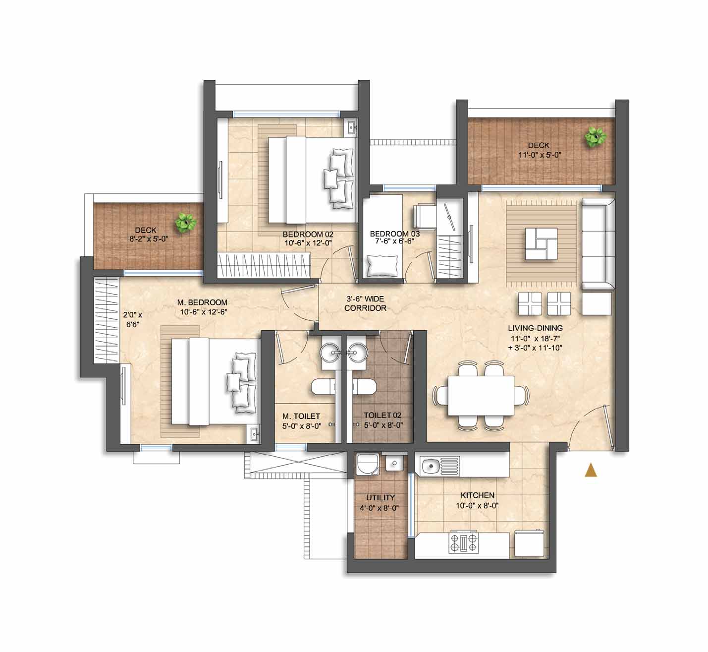 3BHK floor plan