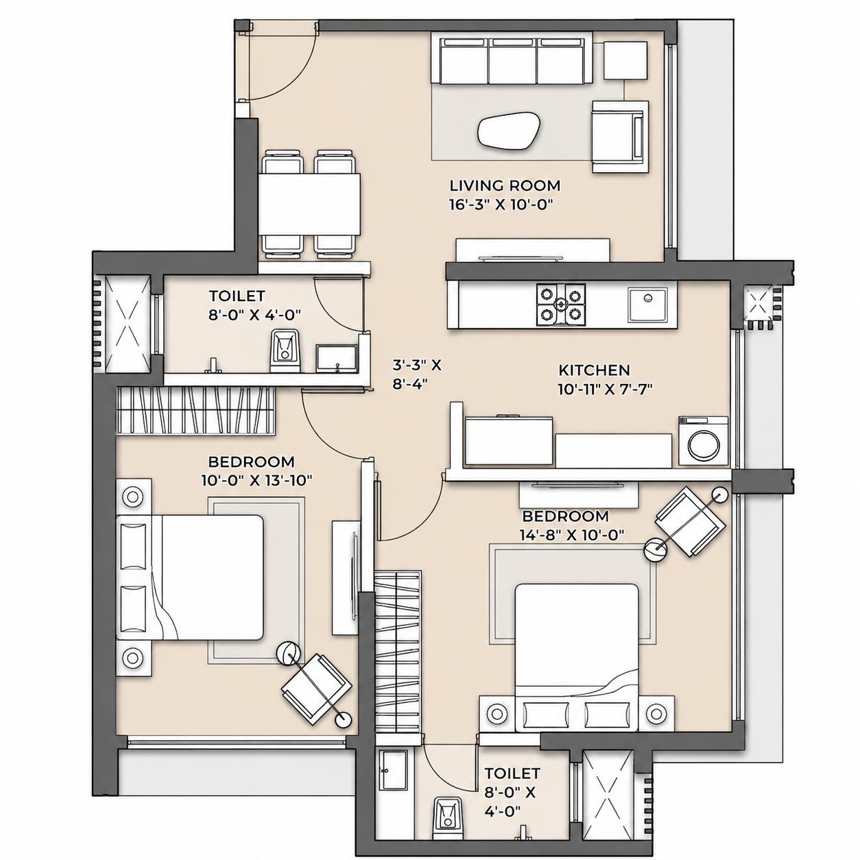 2 BHK Type2 floor plan