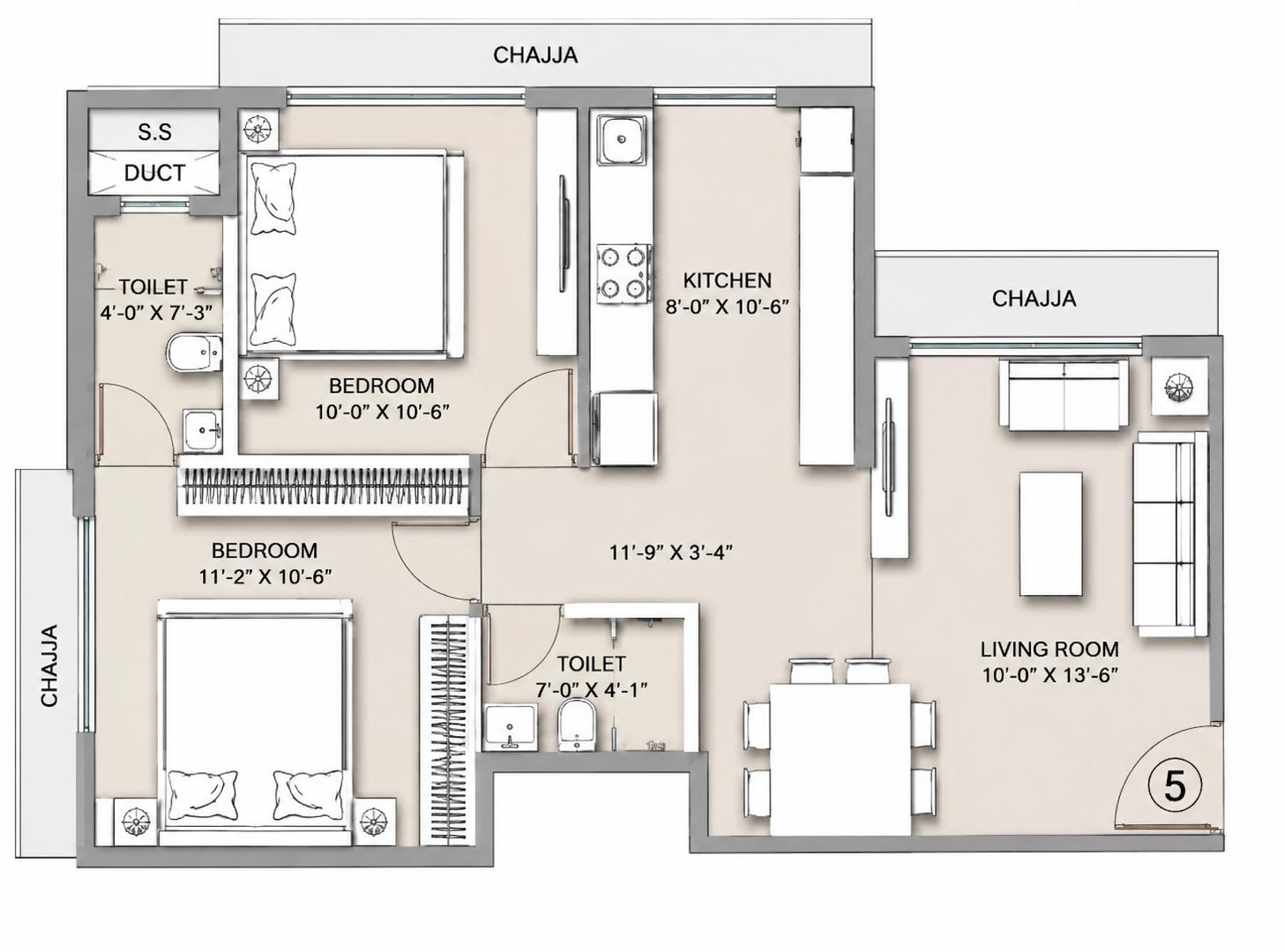 2BHK Elite floor plan