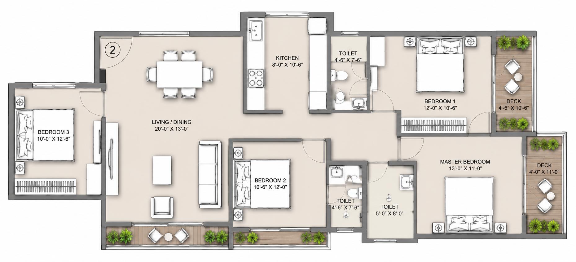 3BHK Premium floor plan