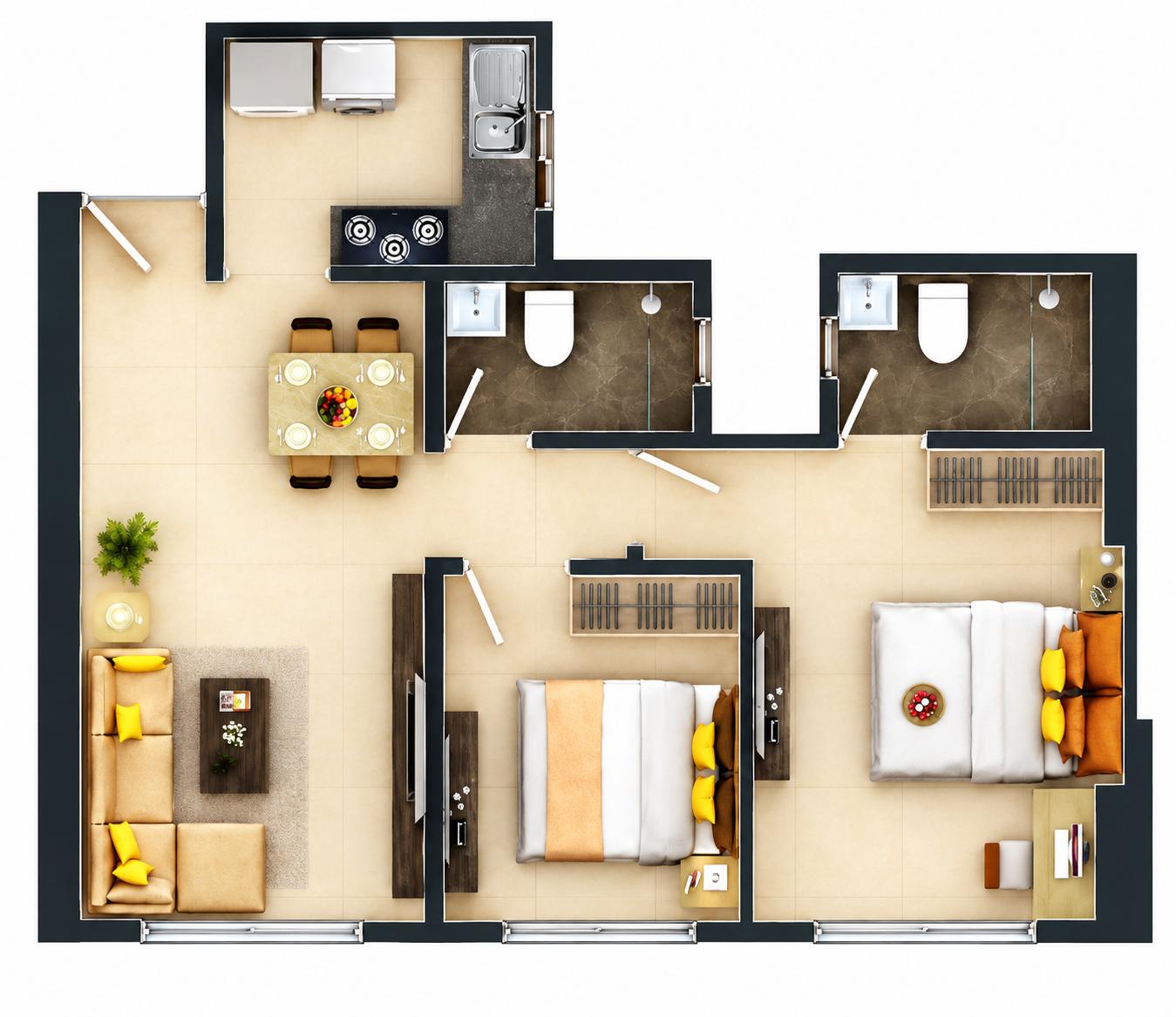 2BHK Elite floor plan