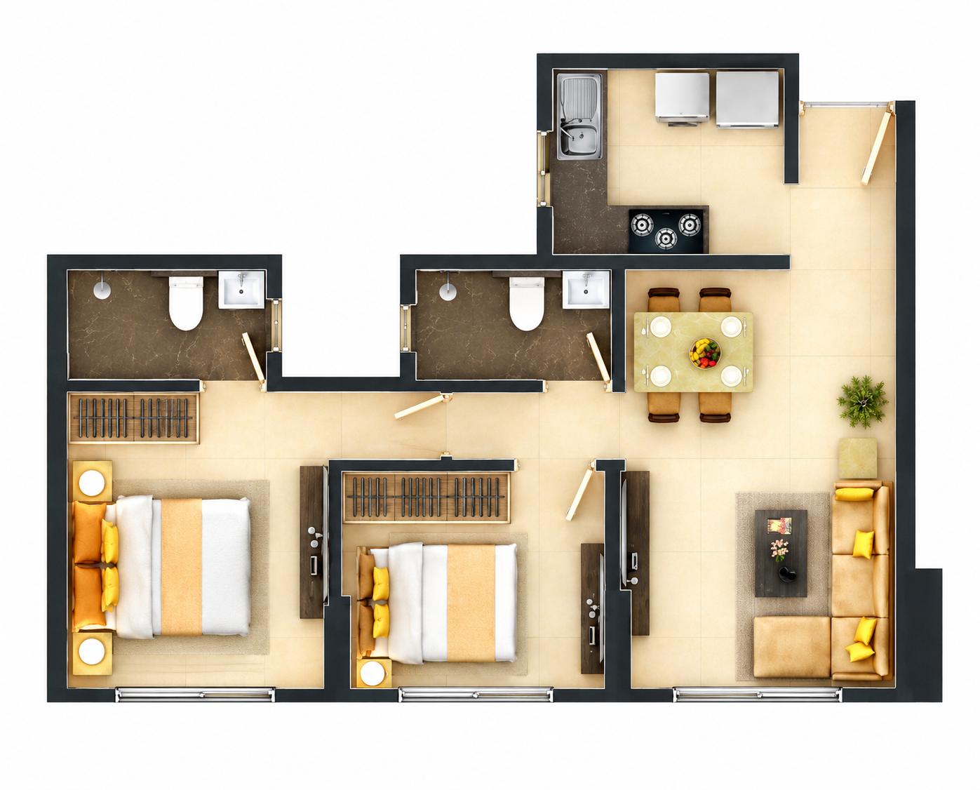 2BHK floor plan