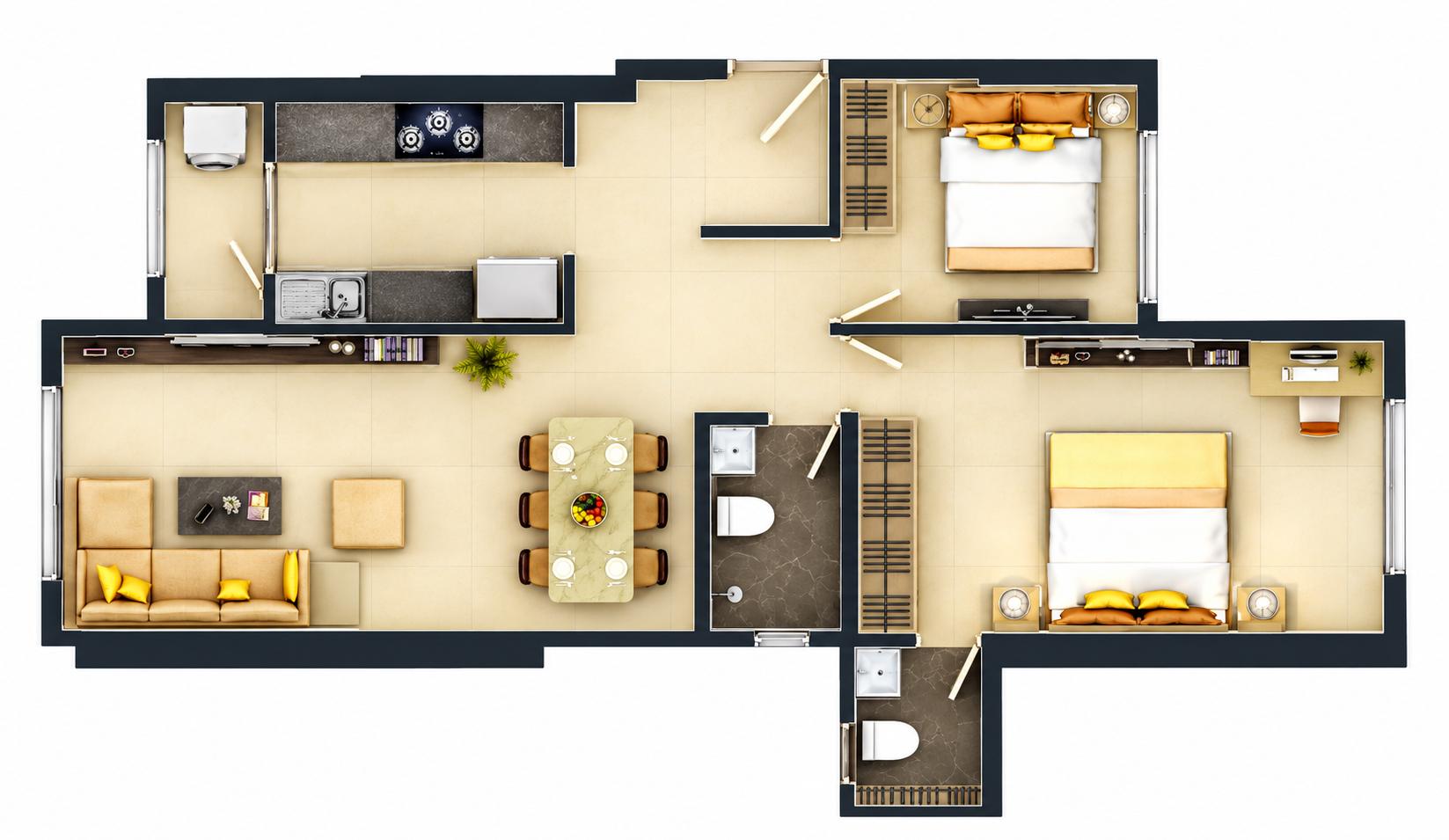 2BHK Grand floor plan