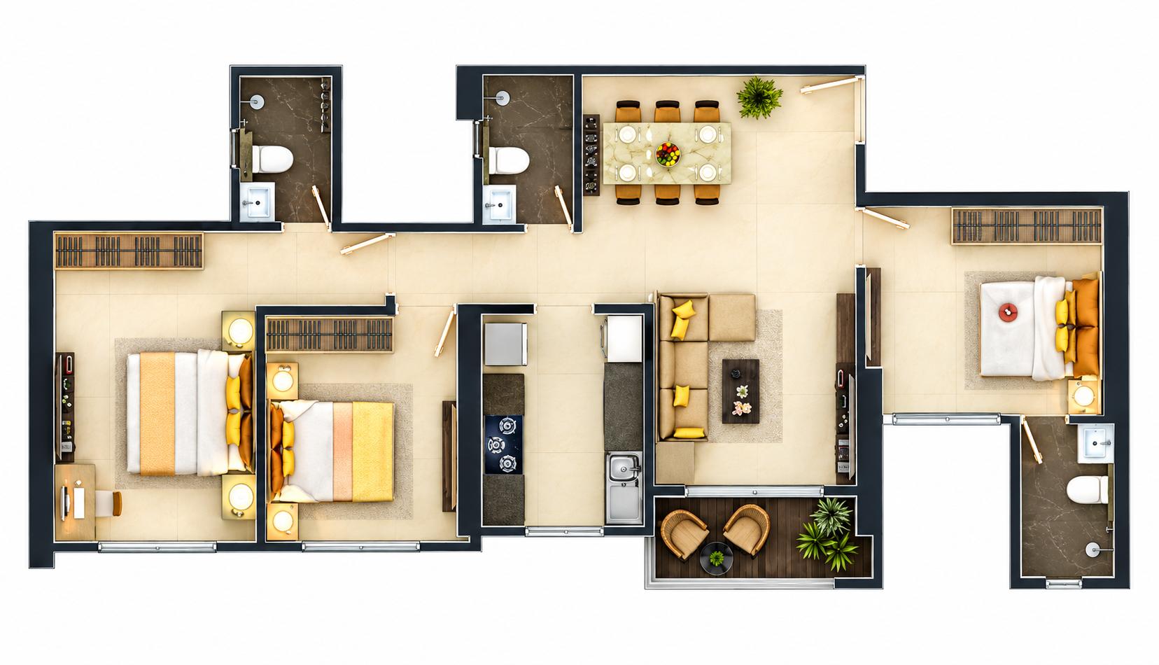 3BHK floor plan