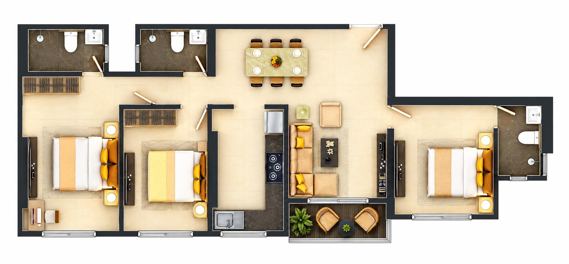 3BHK Premium floor plan
