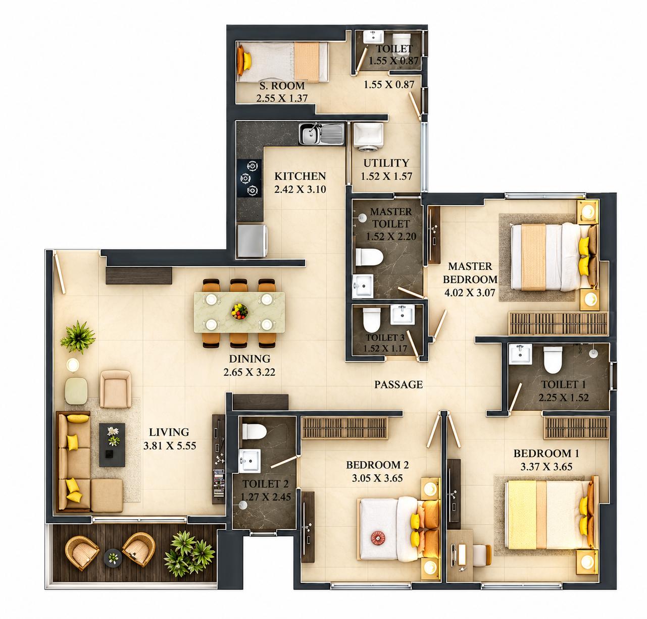 3BHK Luxury floor plan