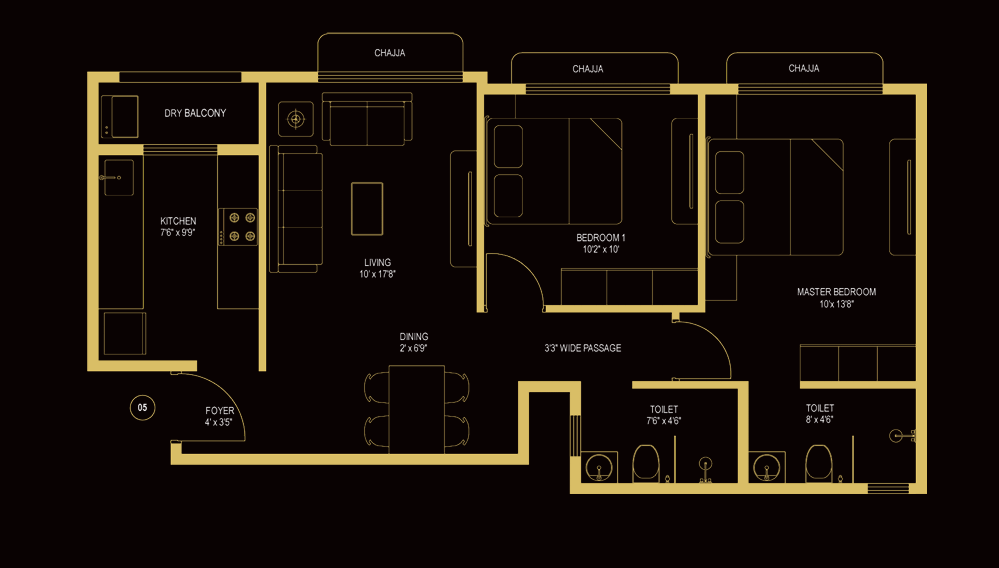 2BHK floor plan