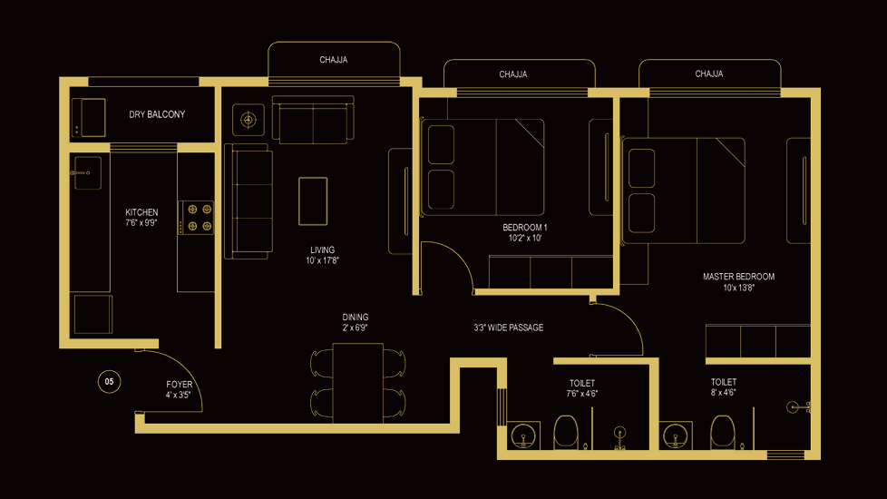 3BHK floor plan