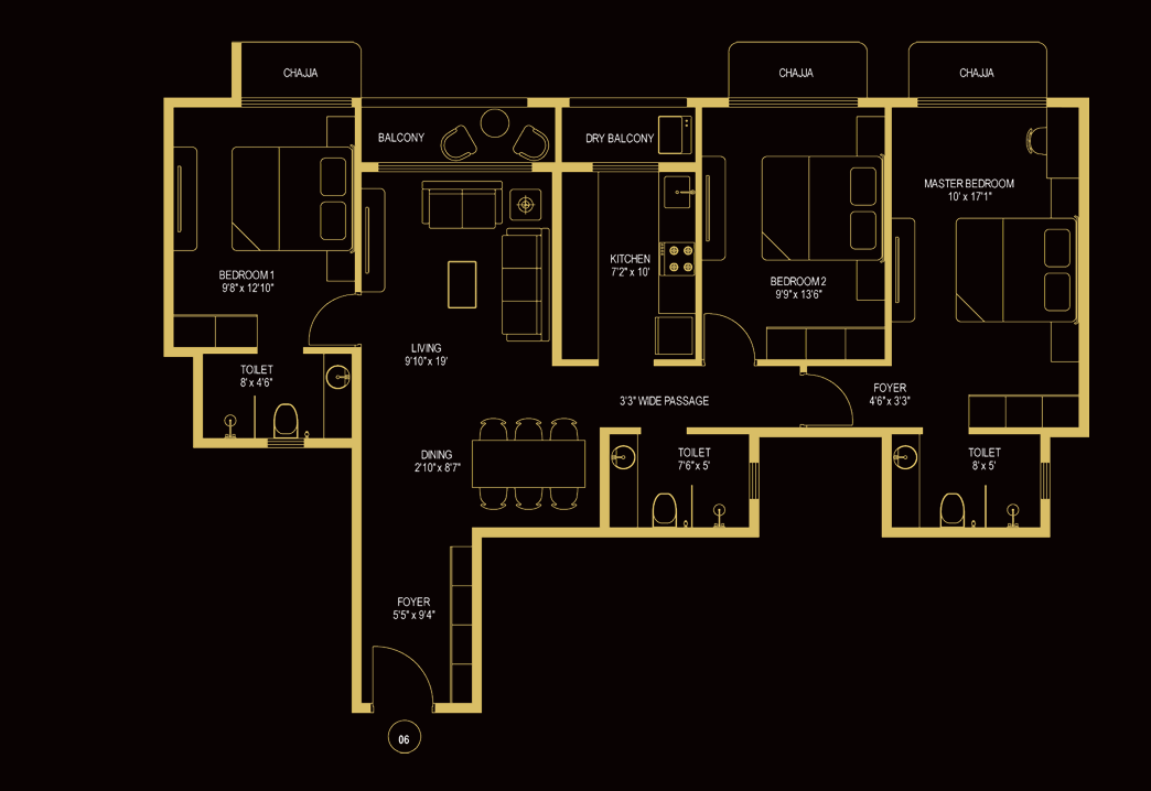 3BHK Luxury floor plan