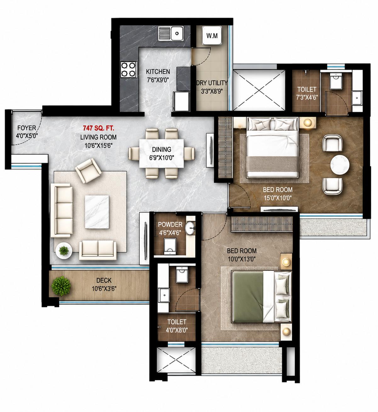 2BHK floor plan