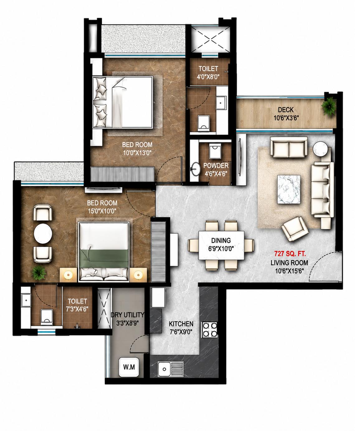 2BHK floor plan
