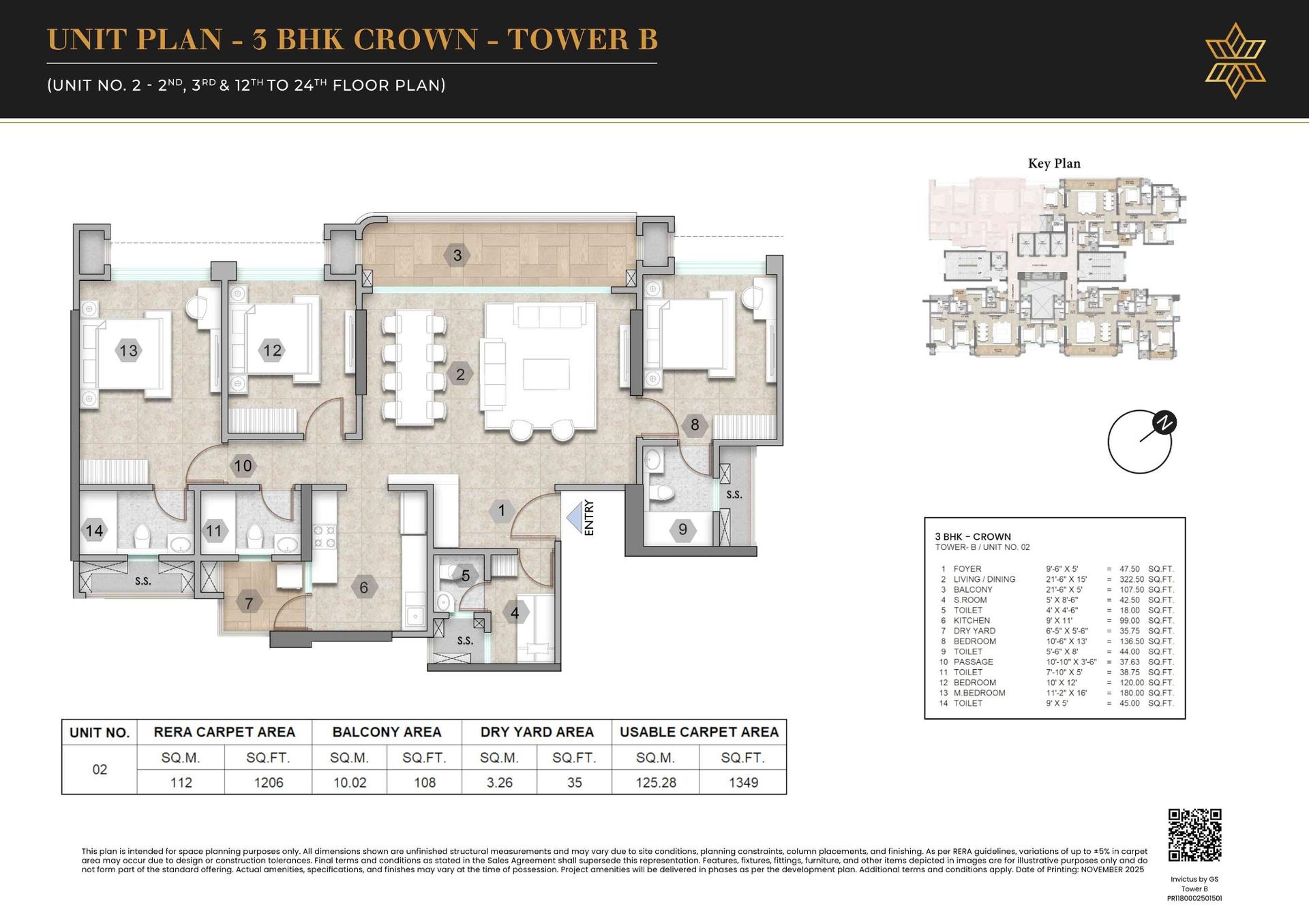 3BHK Crown floor plan