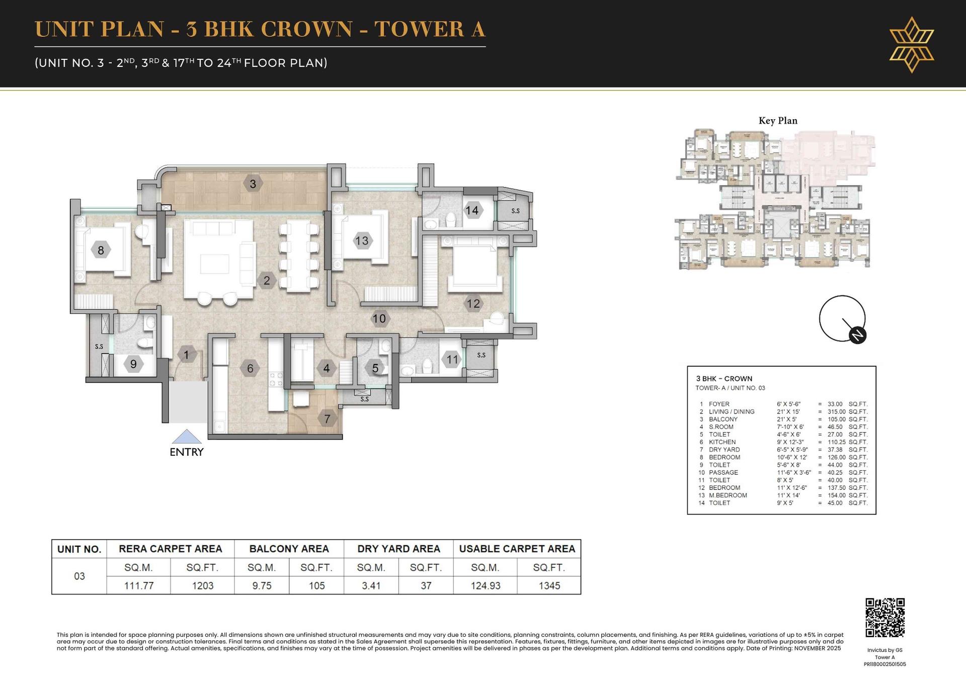 3BHK Crown floor plan