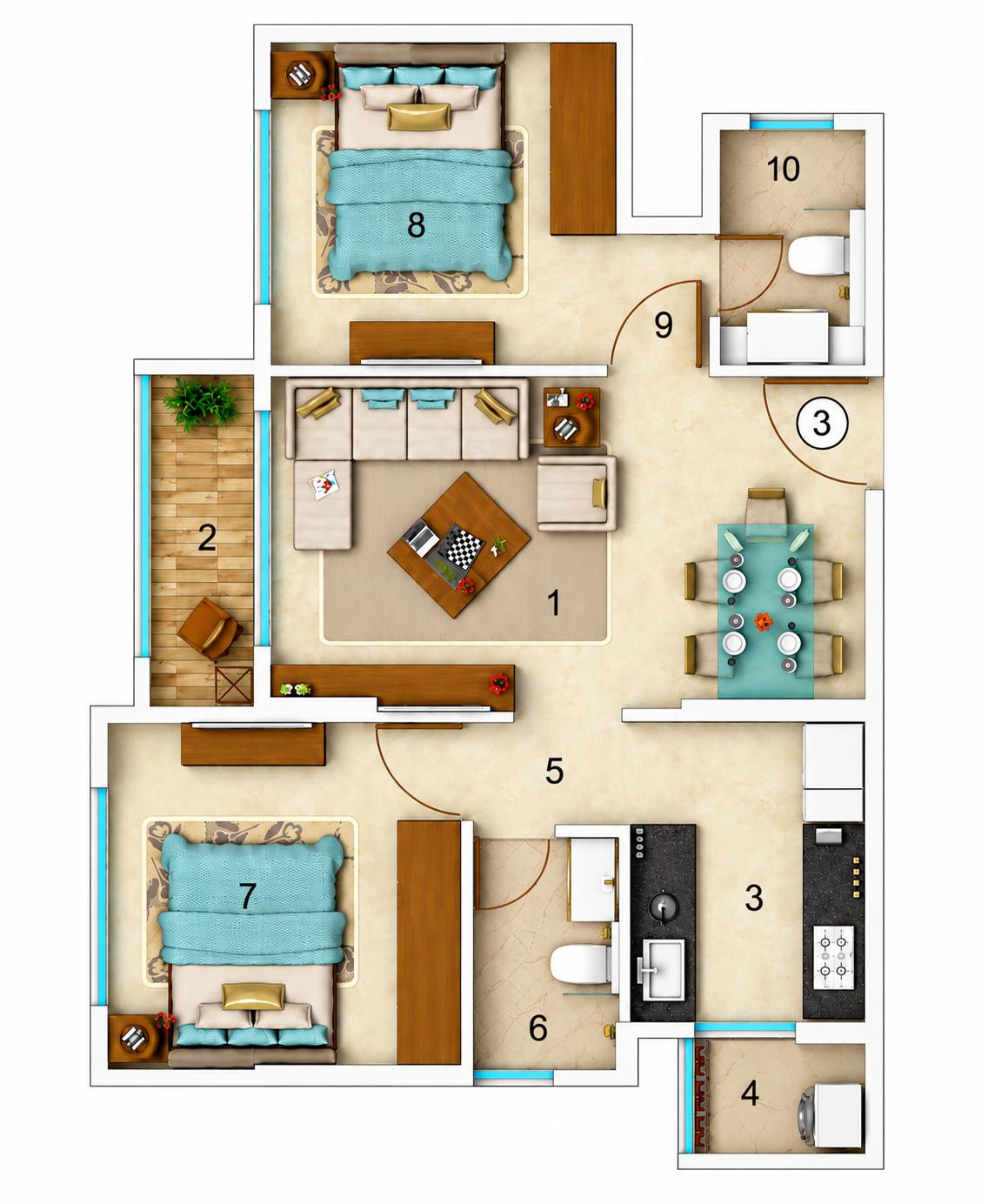 2BHK (Type A) floor plan