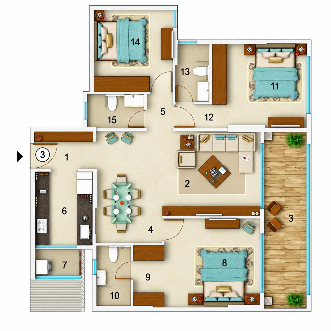 3BHK (Type B) floor plan