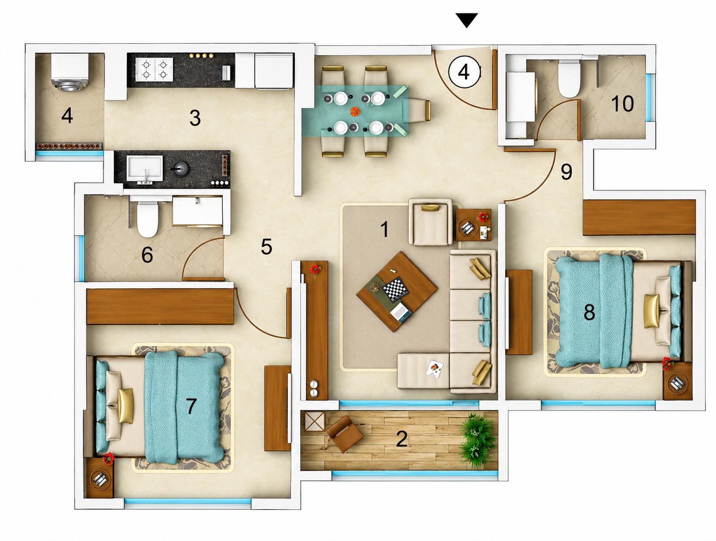 2BHK (Type B) floor plan