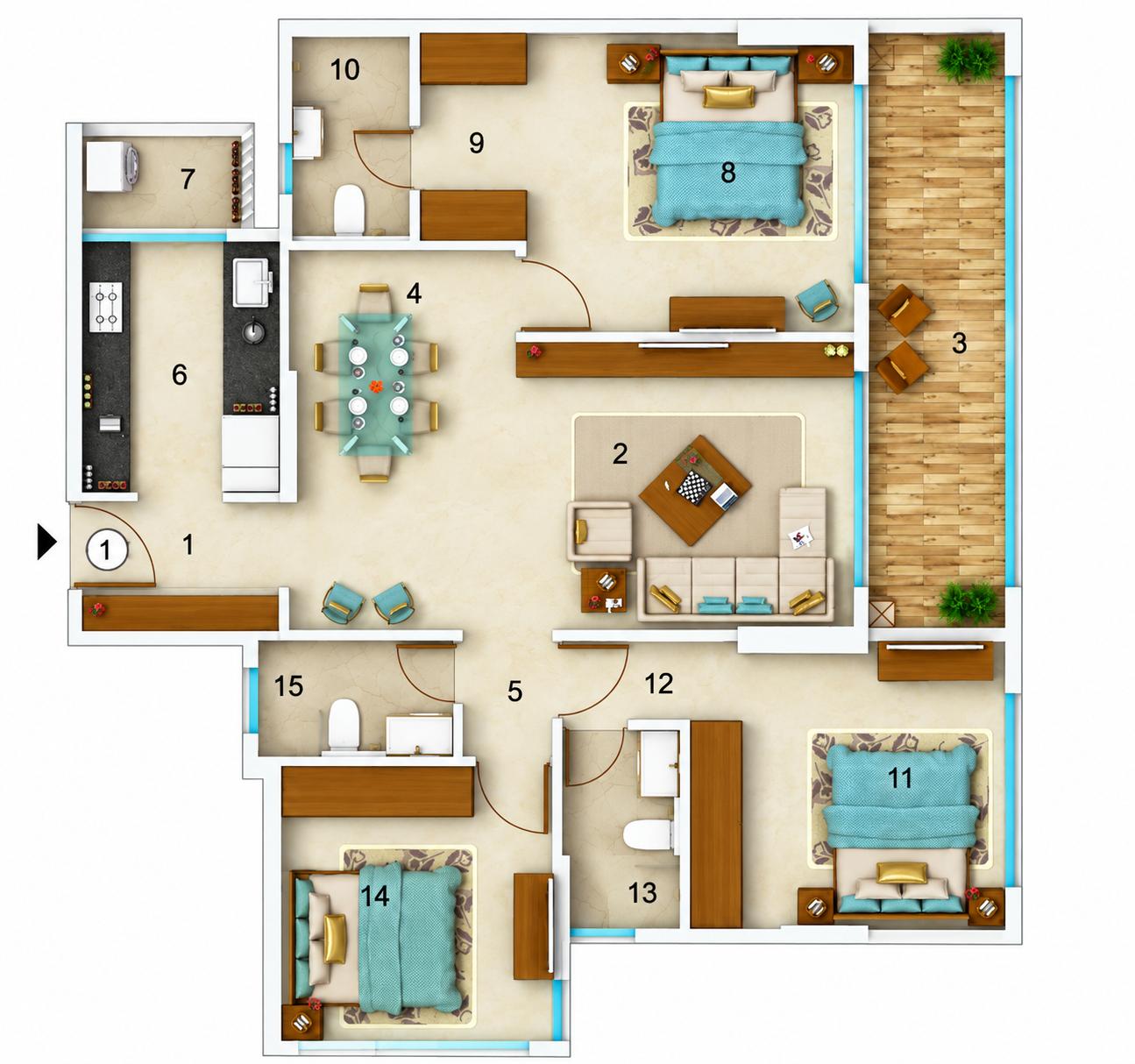 3BHK (Type A) floor plan
