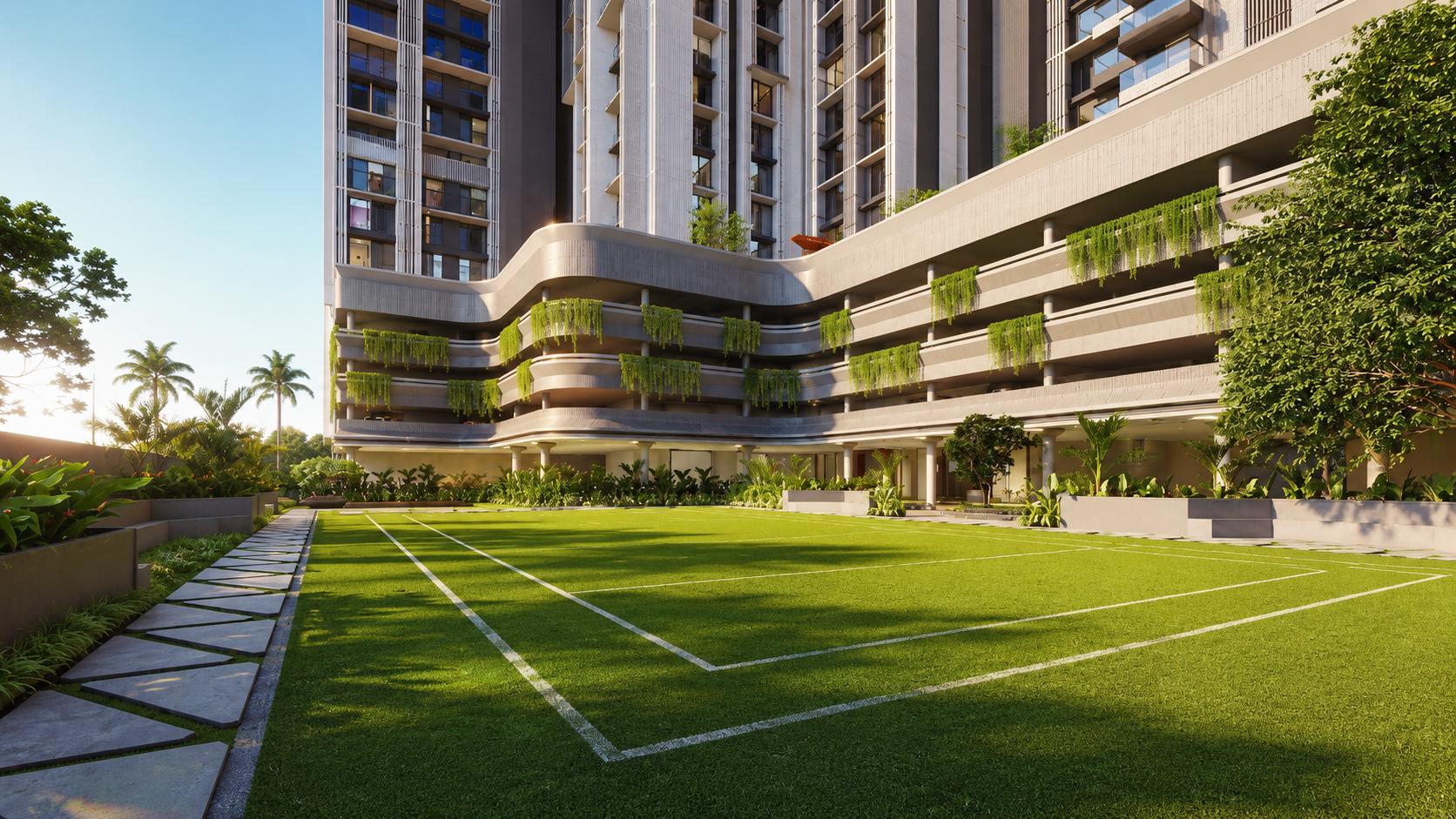 Landscaped gardens at Kalpataru Elaara, Goregaon West