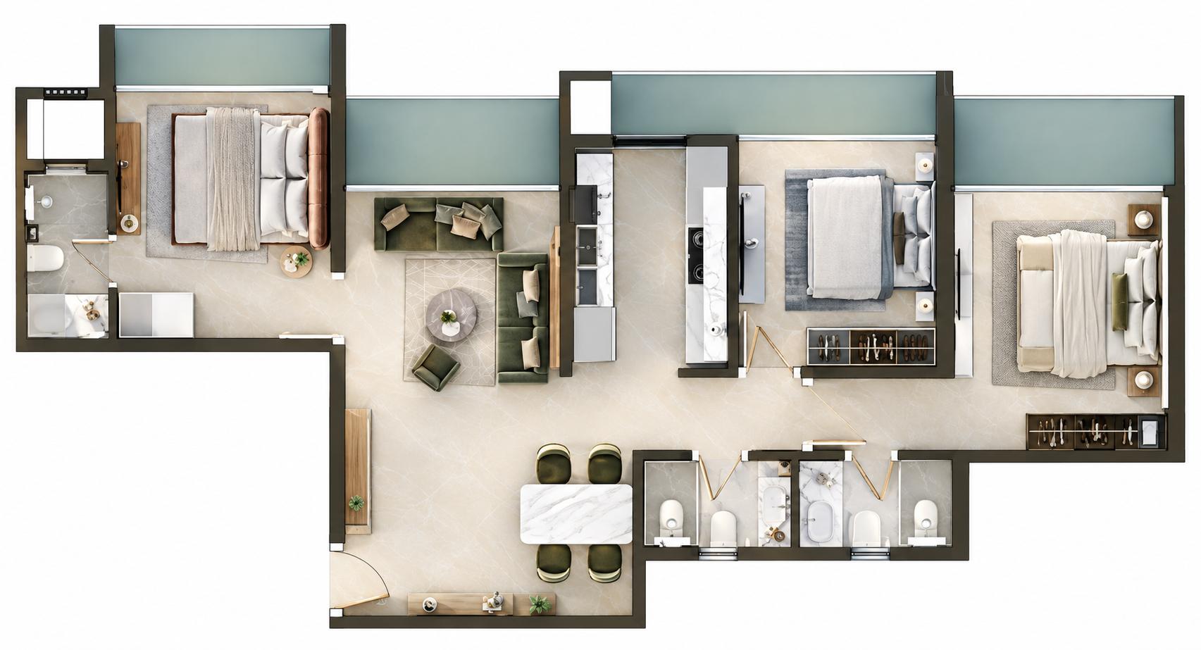 3 BHK floor plan