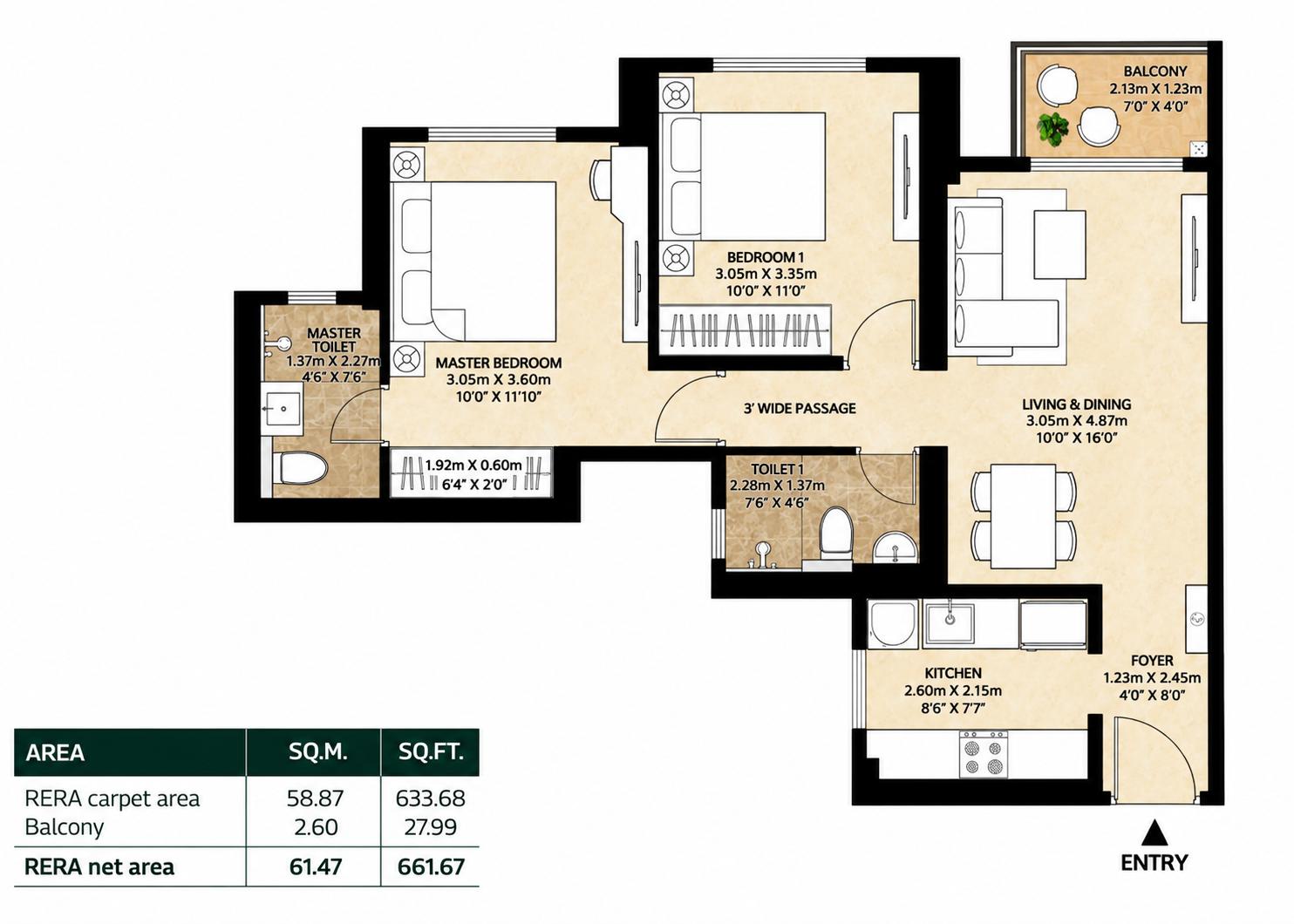 2BHK floor plan