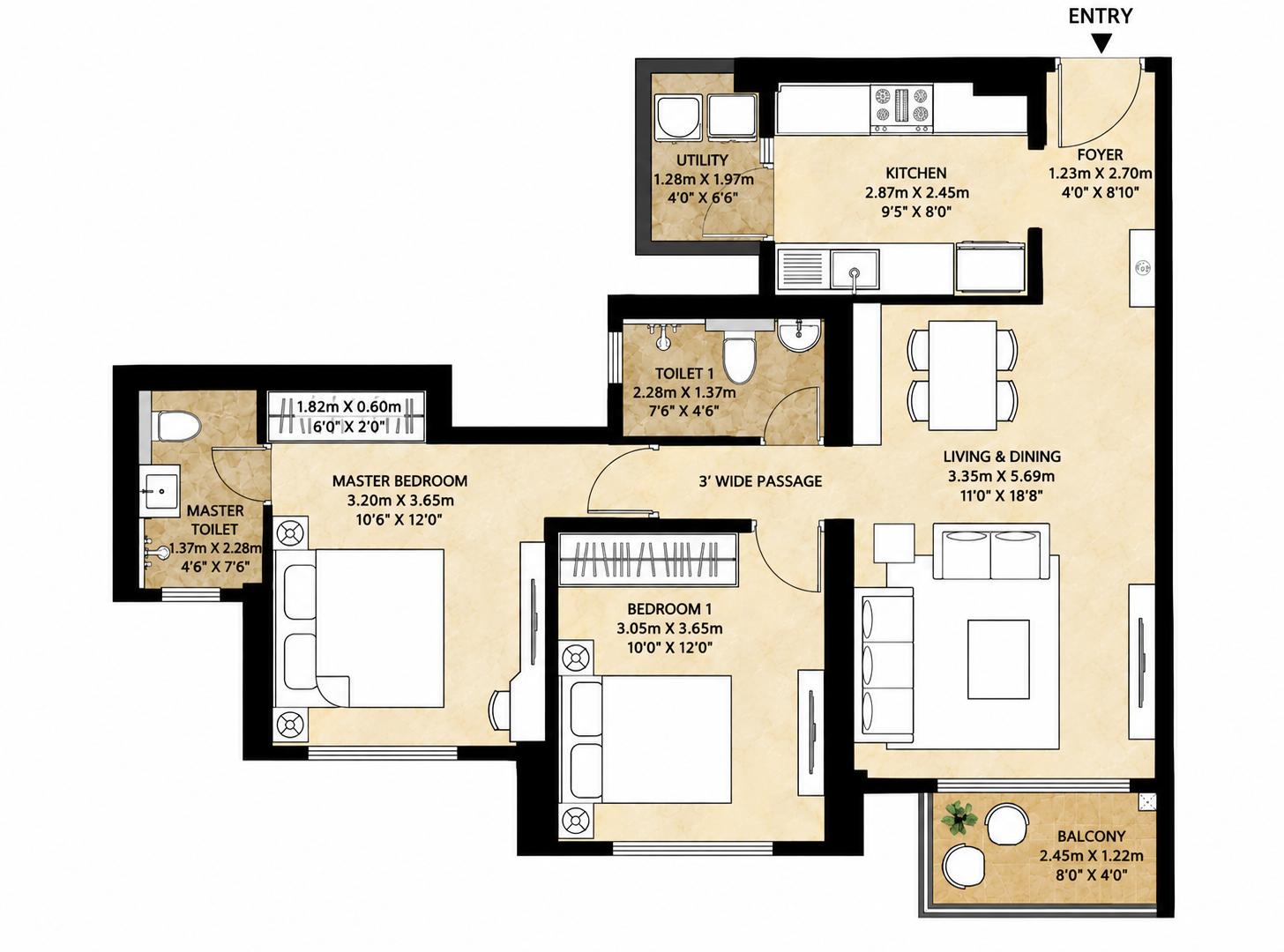 2BHK Premium floor plan
