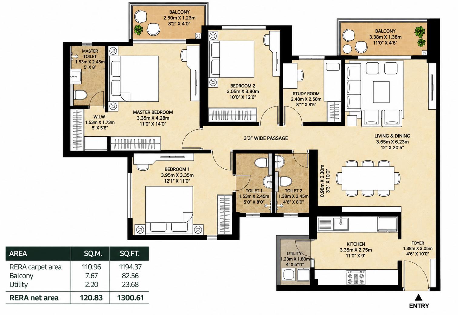 3BHK Elite floor plan
