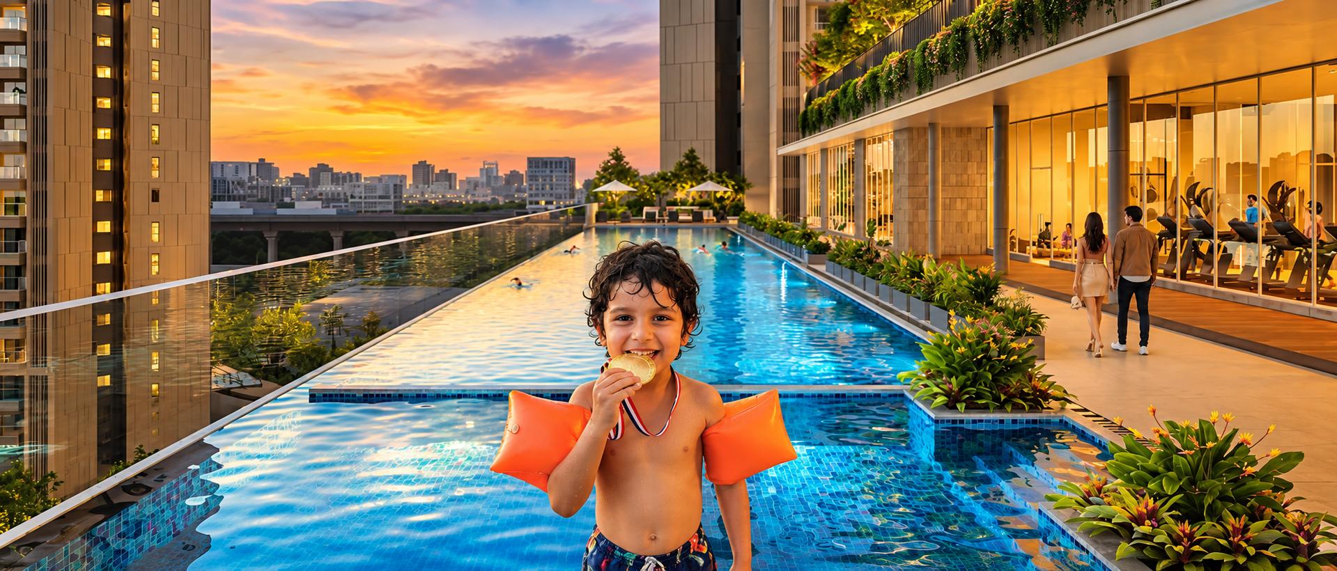 Swimming pool at Mahindra Rainforest, Kanjurmarg