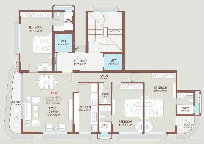 3 BHK floor plan