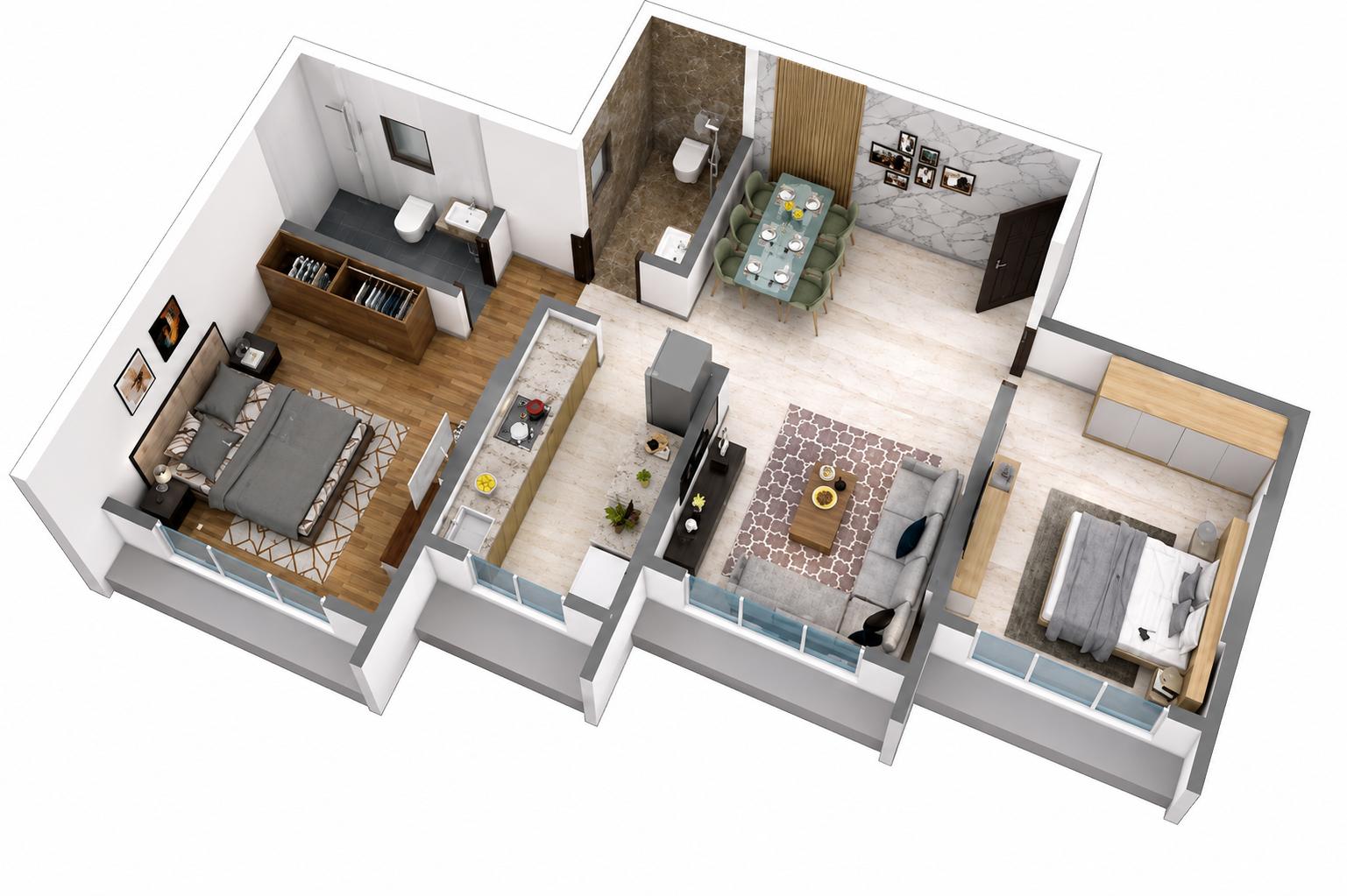 2BHK floor plan
