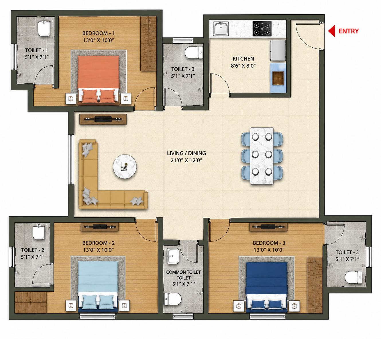 3BHK Signature floor plan