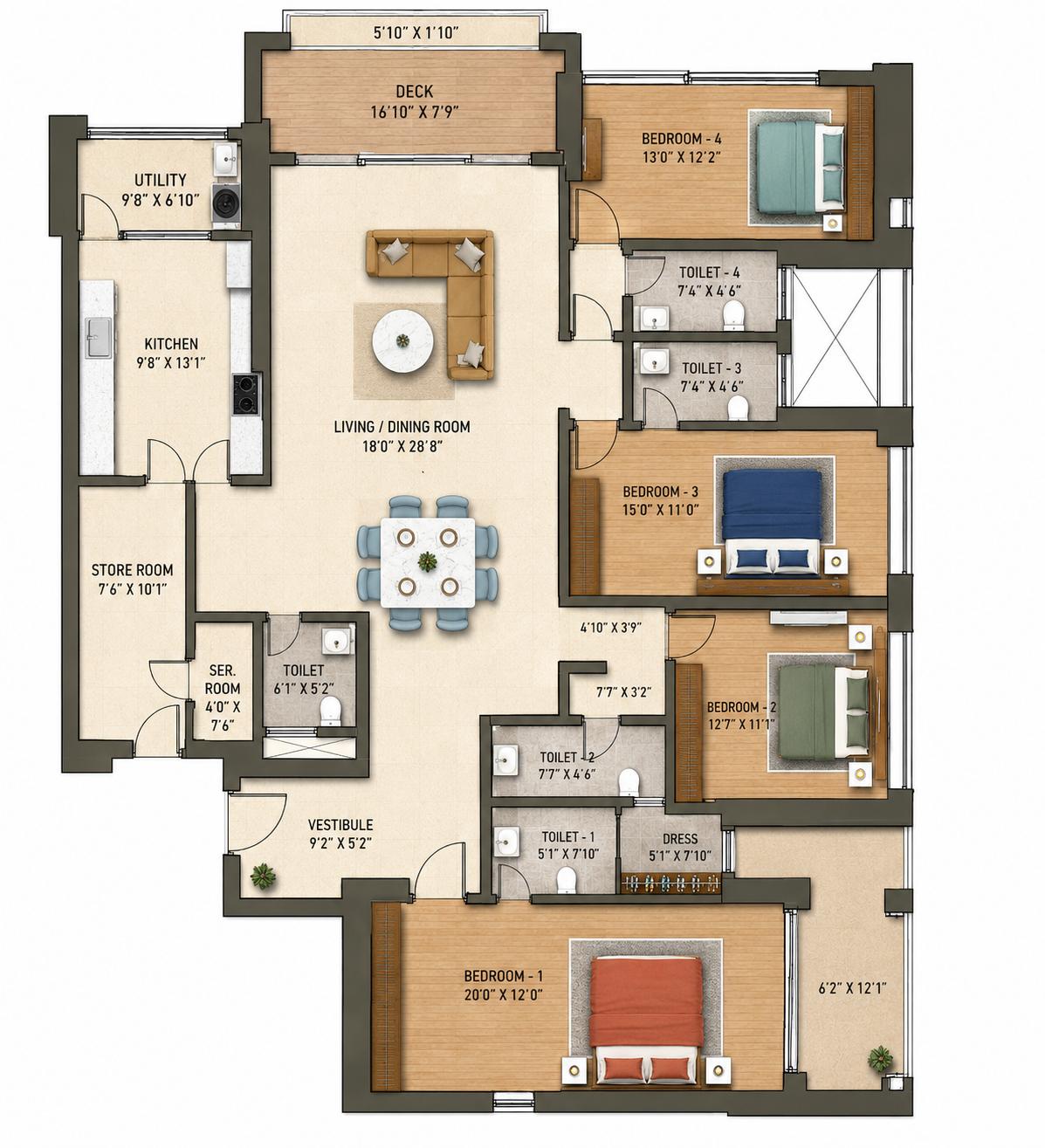 4BHK floor plan