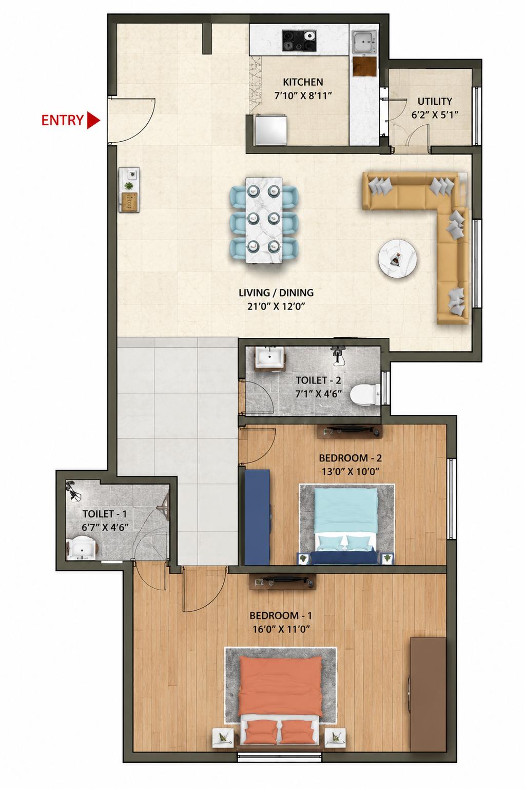 2BHK Elite floor plan