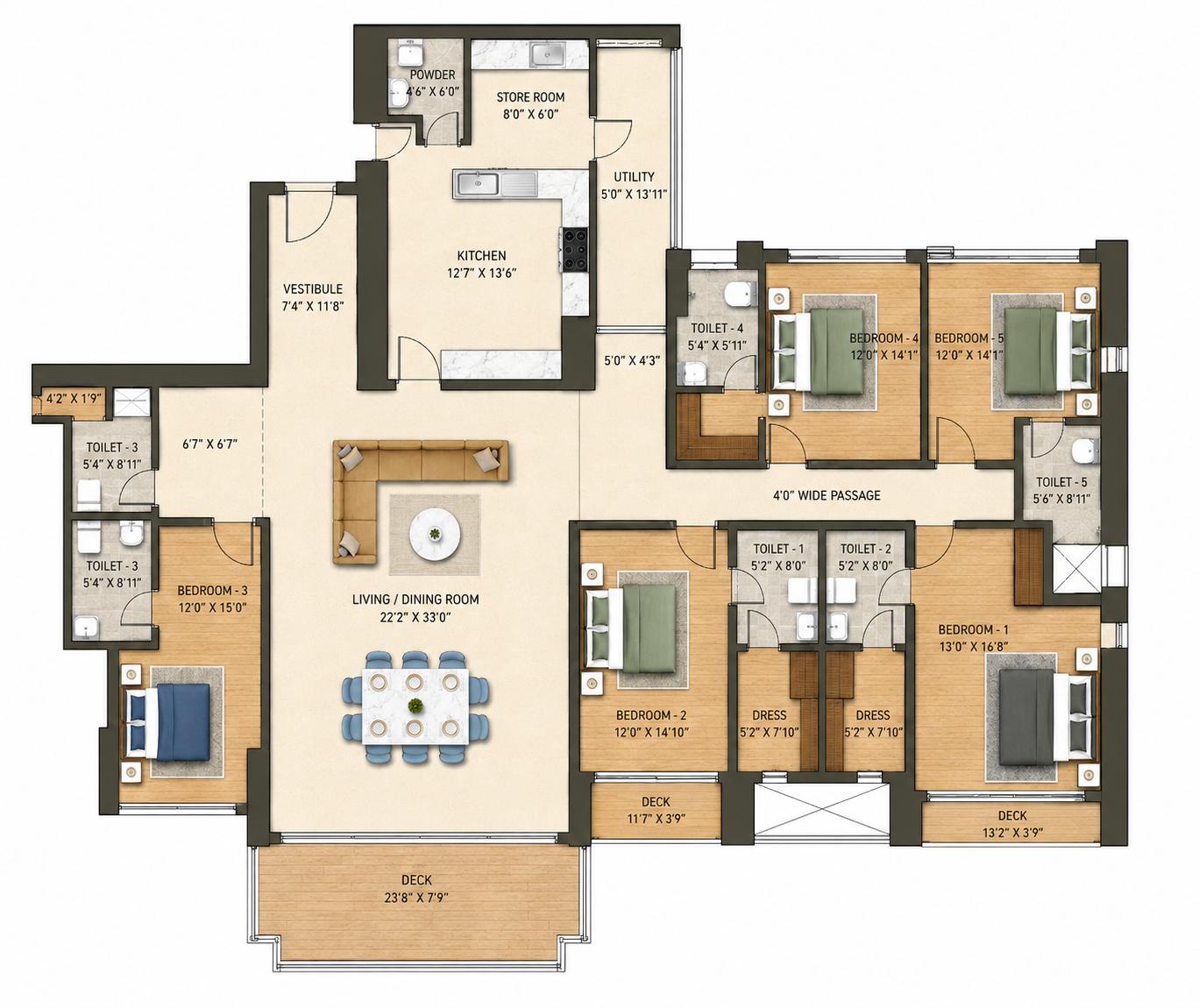 5BHK floor plan