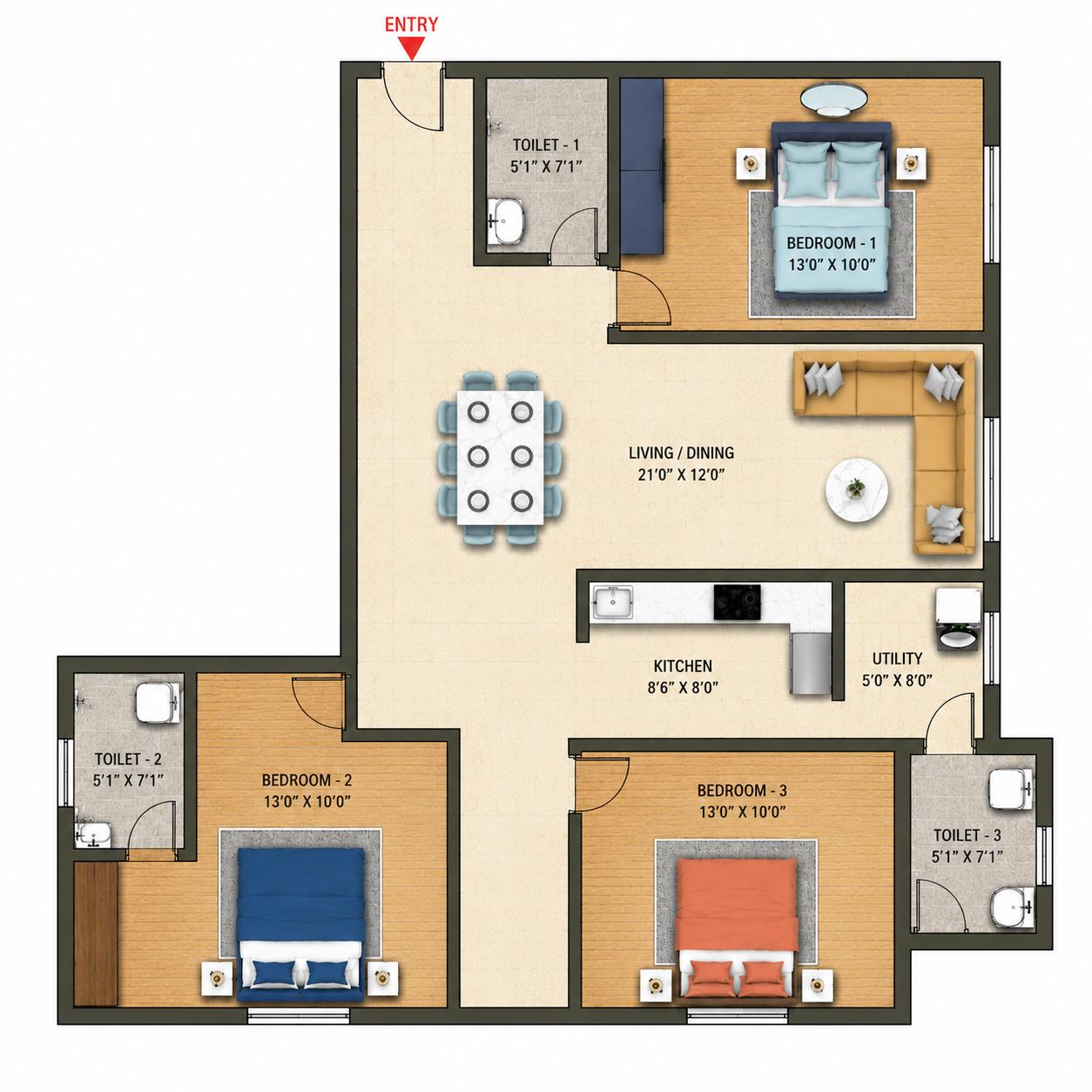 3BHK Premium floor plan
