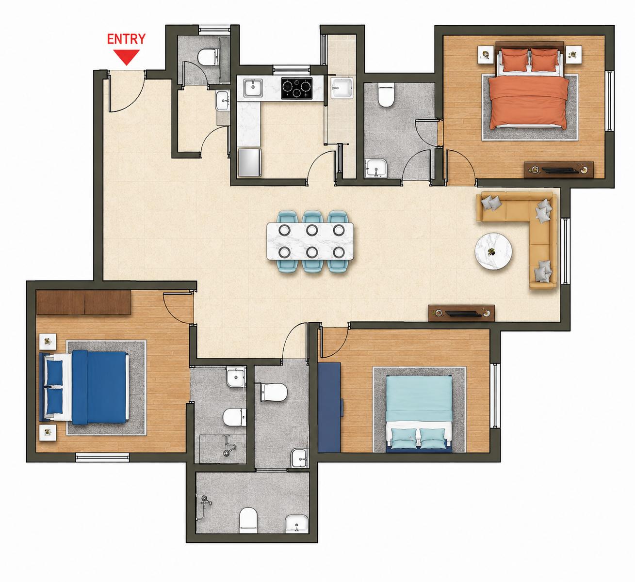 3BHK Elite floor plan