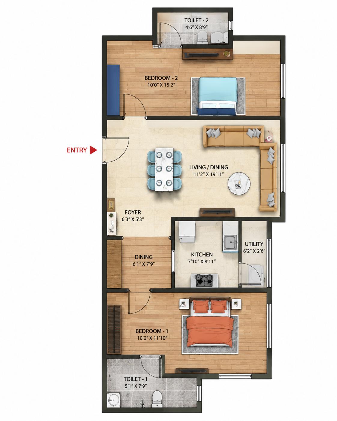 2BHK Premium floor plan