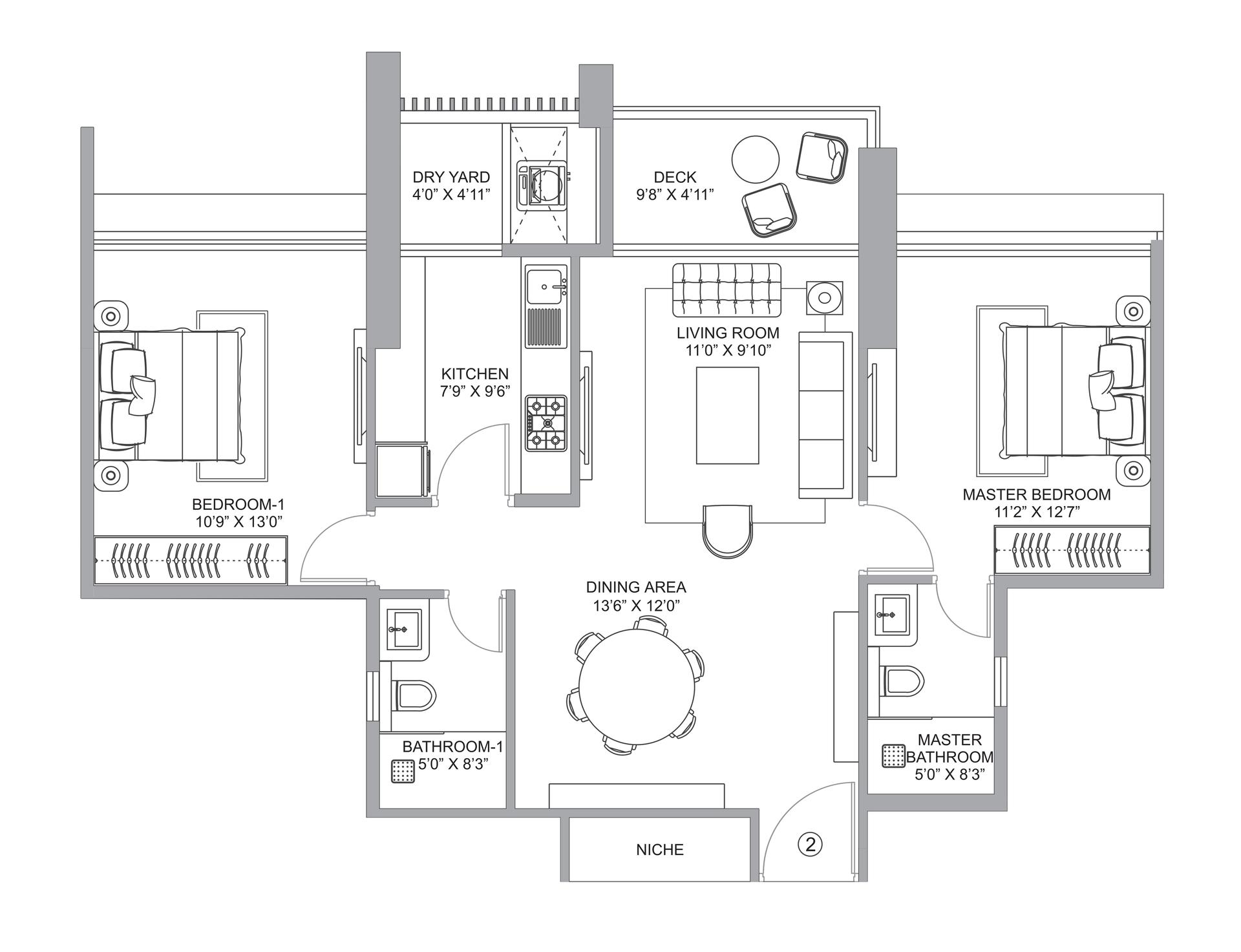 2 BHK floor plan