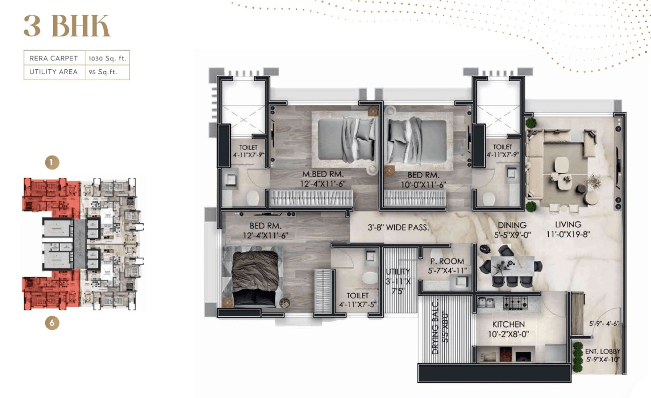 3 BHK floor plan