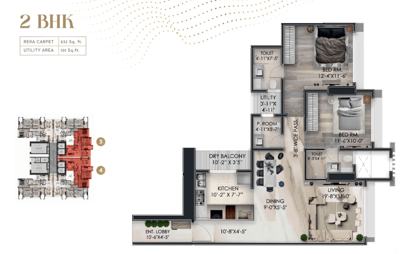 2 BHK Type2 floor plan