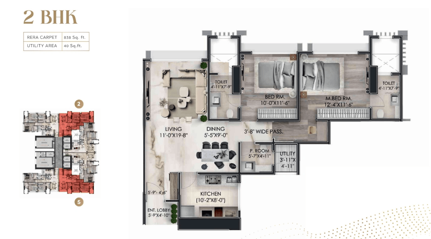 2 BHK Type1 floor plan
